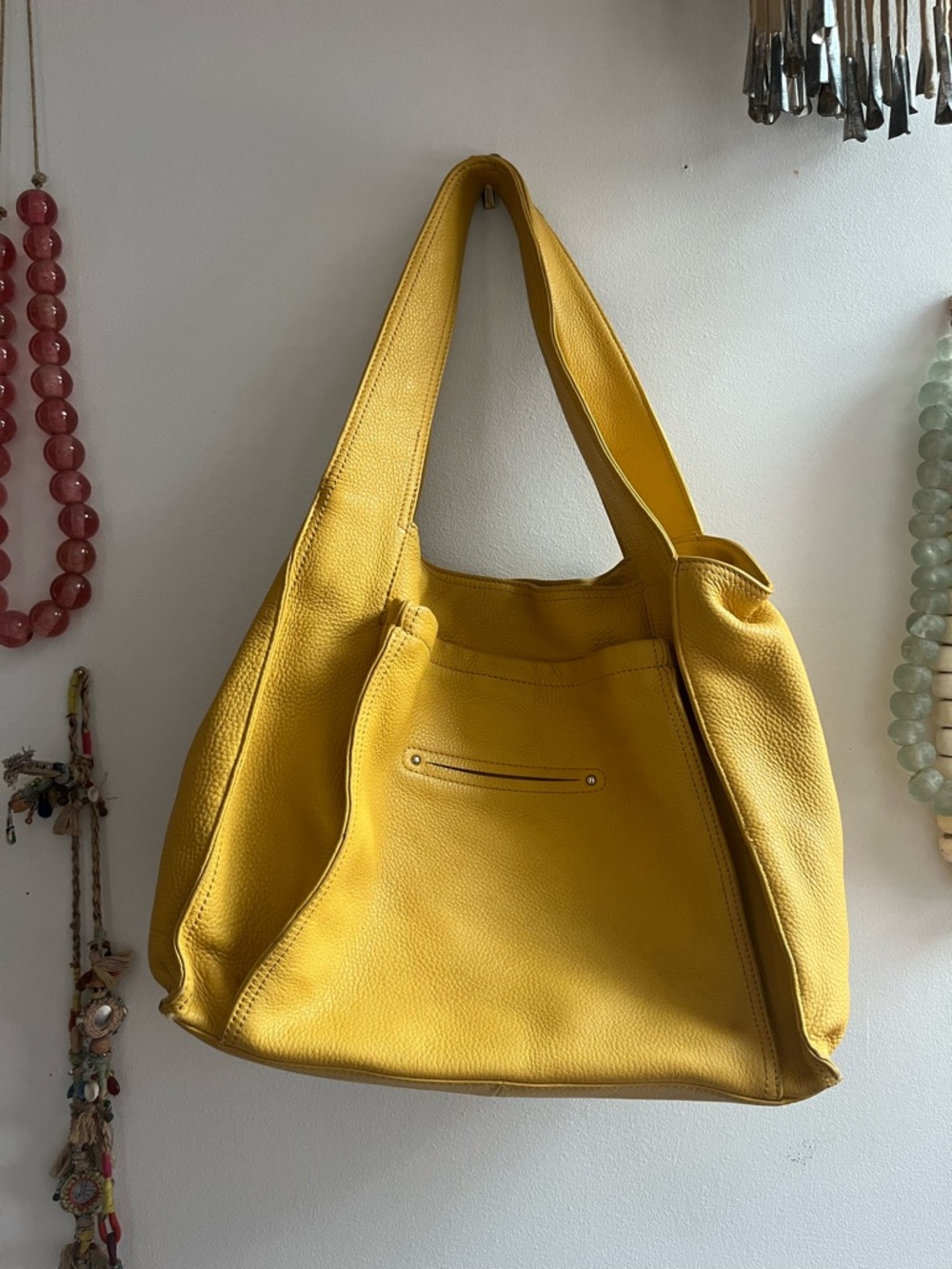 b. makowsky Yellow Leather Satchel with Silver Turnlock - Picture 2 of 9